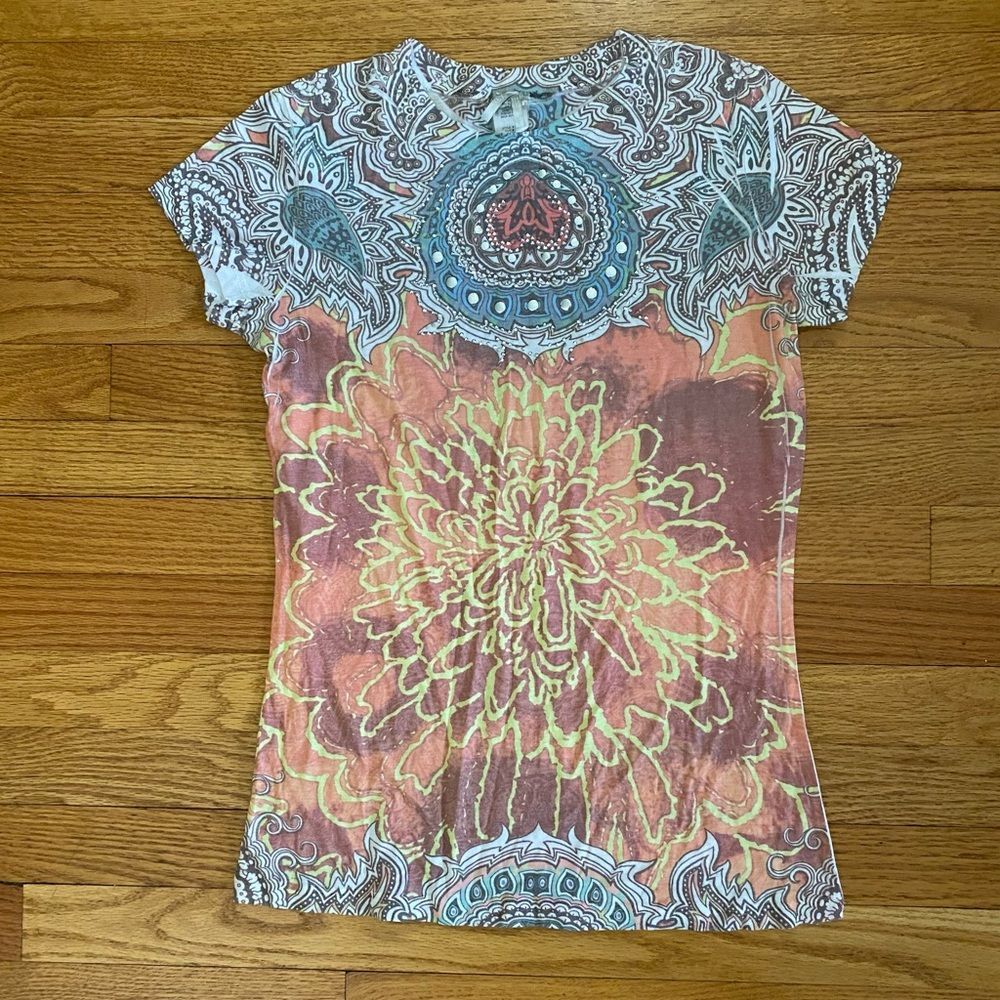 Max Rave Shirt Women’s Large Geometric Design Multicolor Y2K Top Review Measure*